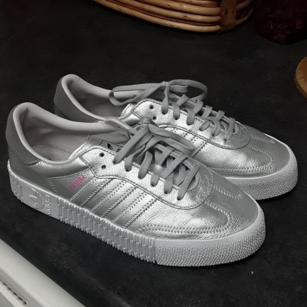 Adidas samba silver metallic sneakers